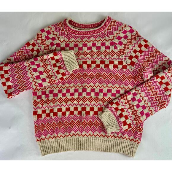 Marine Layer Archive Corralito Pullover Crew Sweater Pink Oatmeal Fair Isle M - Picture 5 of 11